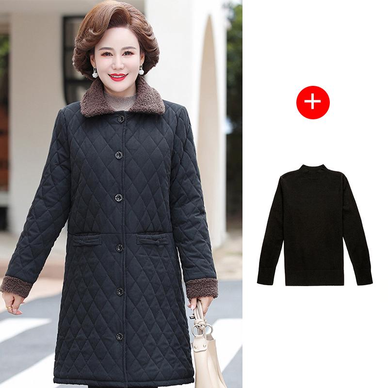 

Мамина зимняя куртка средней длины с цветочным принтом - на флисовой подкладке и утепленная для тепла, идеально подходит для женщин среднего и пожилого возраста 4XL for 135-145 jin