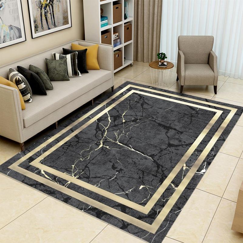 Black and Gold Line Decorative Carpet  Modern and Simple Living Room Anti Slip Floor Mat  Home Bedroom Decorative Carpet