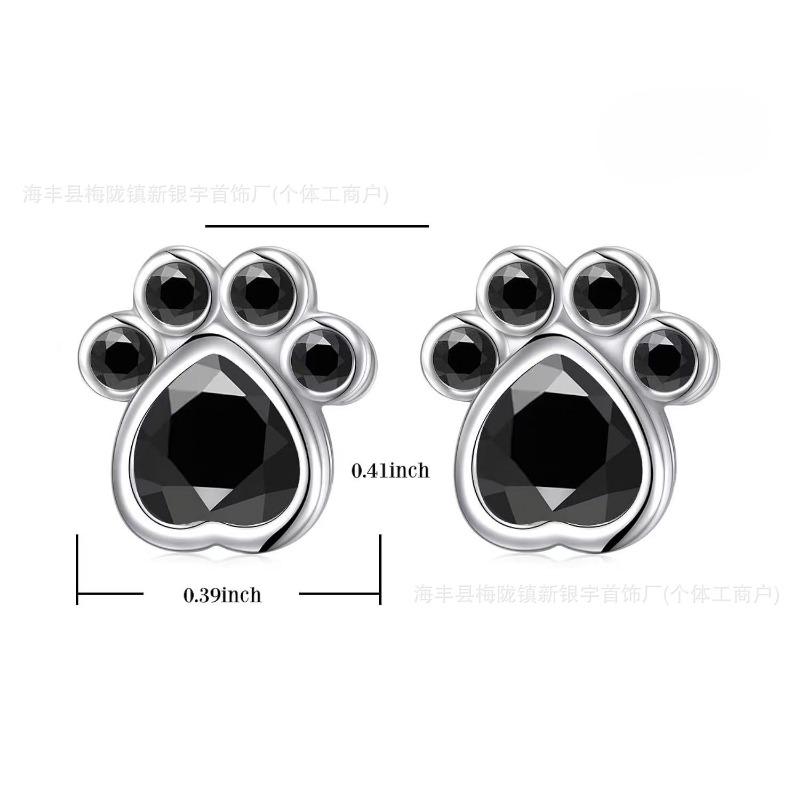 Серьги-кошачьи лапки из стерлингового серебра 925 пробы для женщин, новый стиль Ins, простые, персонализированные, с цирконами, легкая роскошь, серьги с темпераментом 1Pcs чёрный