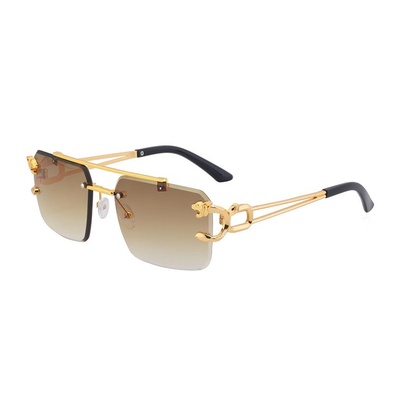 Vintage Double Beam Sunglasses Men'S Fashion Leopard Frameless Trimmed Sunglasses Women'S Tide Shades