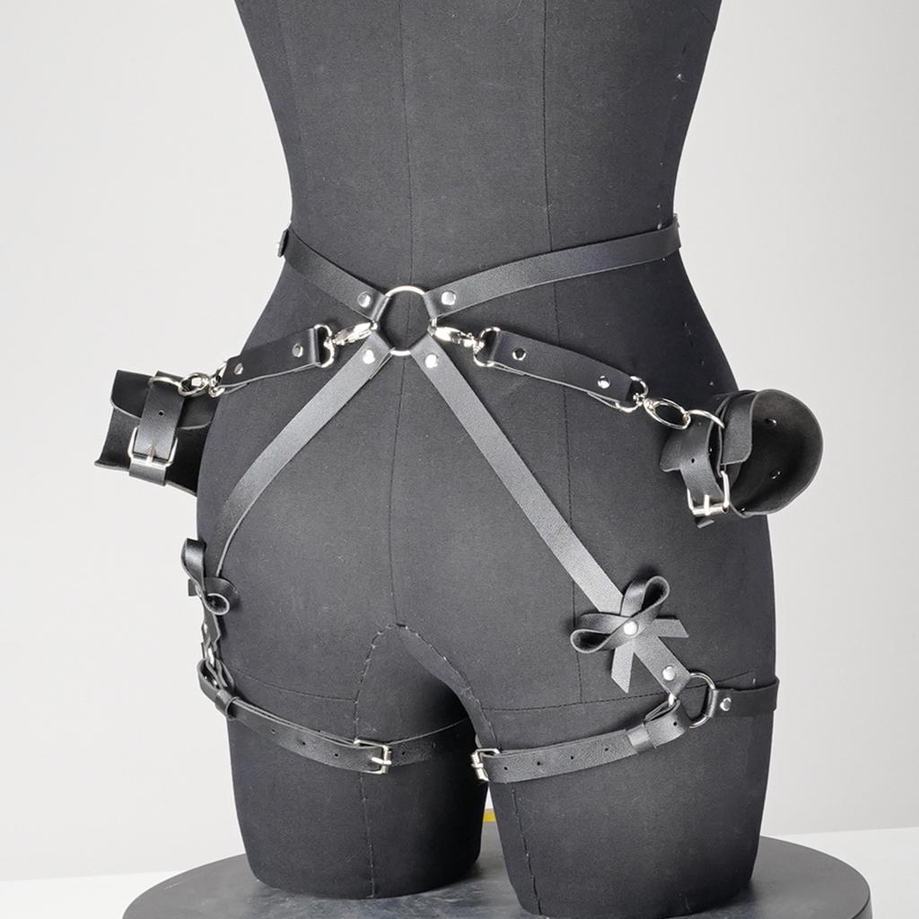 Pu Leather Garter Belt With Handcuffs Gothic Pu Leather Waist And Thigh Harness With Handcuff Rave Outfit