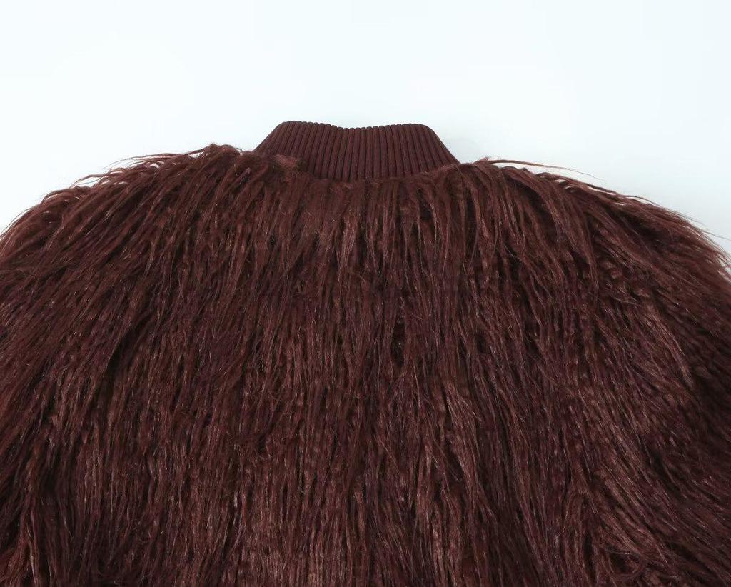 European & American Women's Spring 2025 Faux Fur Knit Cardigan