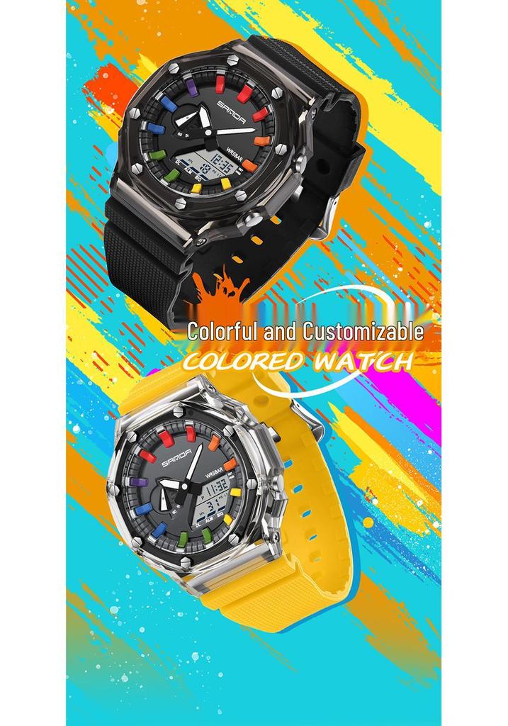Sanda Octagonal Transparent Multifunctional Waterproof Unisex Wristwatch