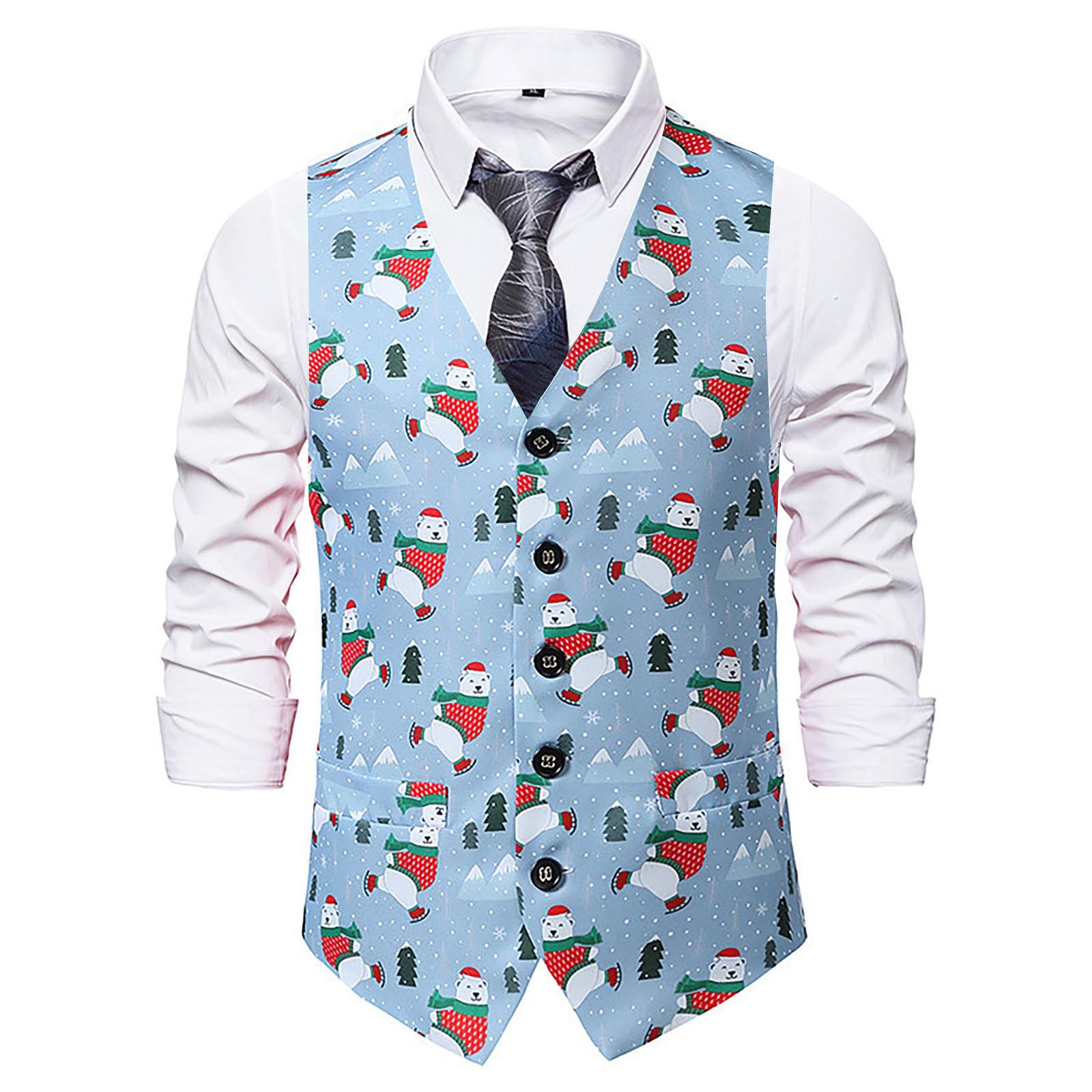 

(SU)Мужской снеговик, Рождественский необычный жилет, винтажная куртка без рукавов на пуговицах для вечеринки L светло-синий