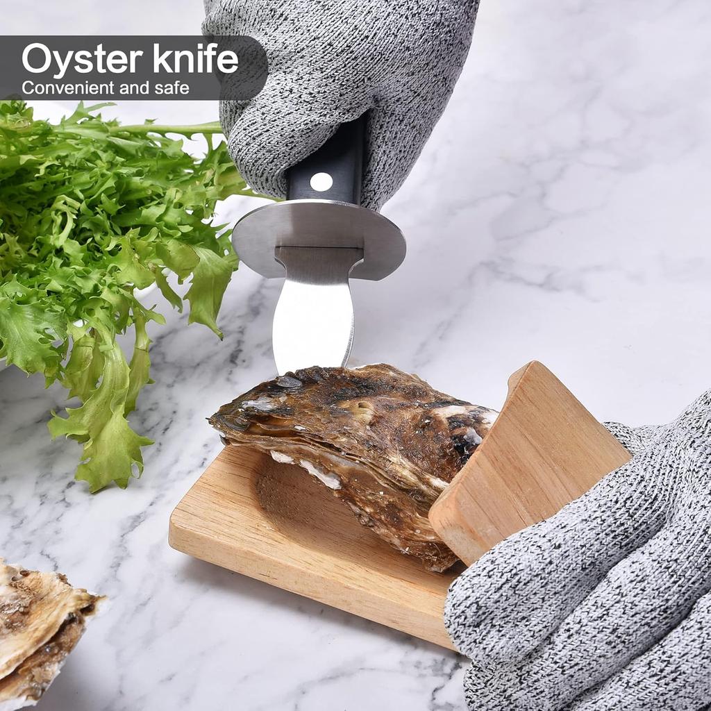 Oyster Shucker Set Oyster Shucking with Wooden holder Oyster Shucking Clamp Seafood Tools