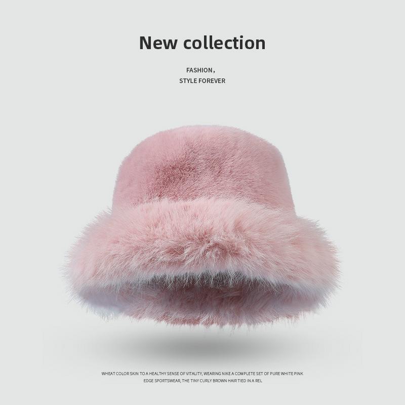 Imitation Rabbit Fur Big Head Circumference Bucket Hat Autumn and Winter Plush Versatile Show Small Face Warm Thickened Fashion Basin Hat