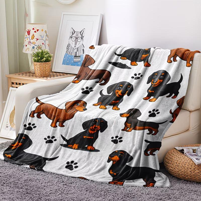 Dachshund Dog Pattern Blanket-Lovely and Playful-for Pet-Lovers'Home Bedroom Living Room-Soft Lovers A Sweet Gift Dog Owners