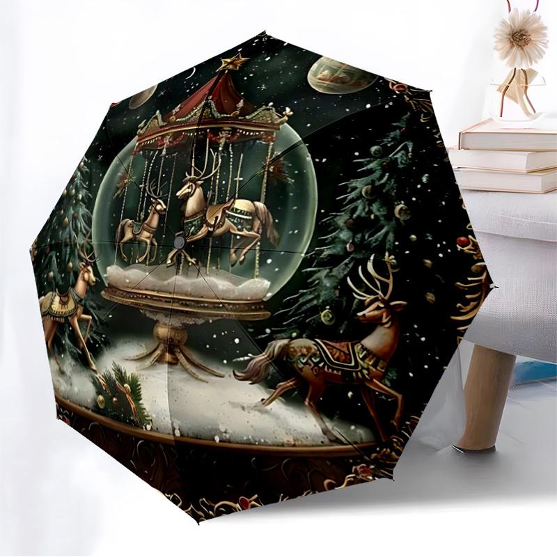 1pc Wonderland Snowglobe Automatic Folding Umbrella, Heavy-Duty 8-Rib Construction, Perfect for Everyday yy251114132