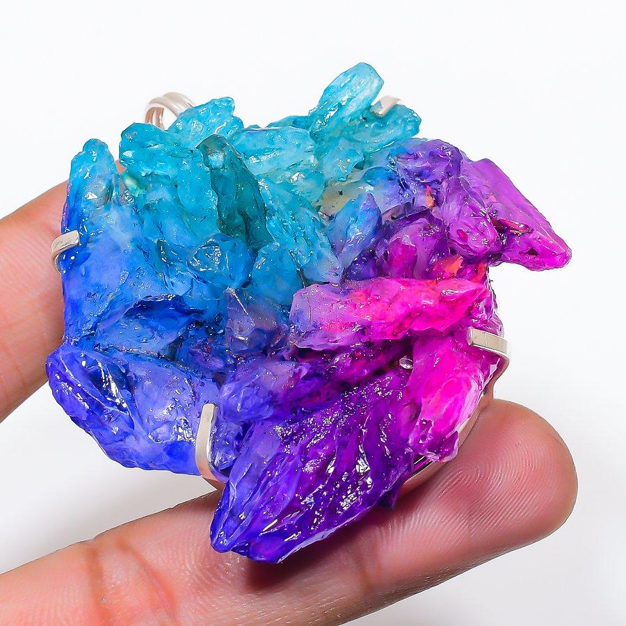 Natural Crystal Druzy Gemstone 925 Sterling Silver Jewelry Pendant 2.56 AP-14139