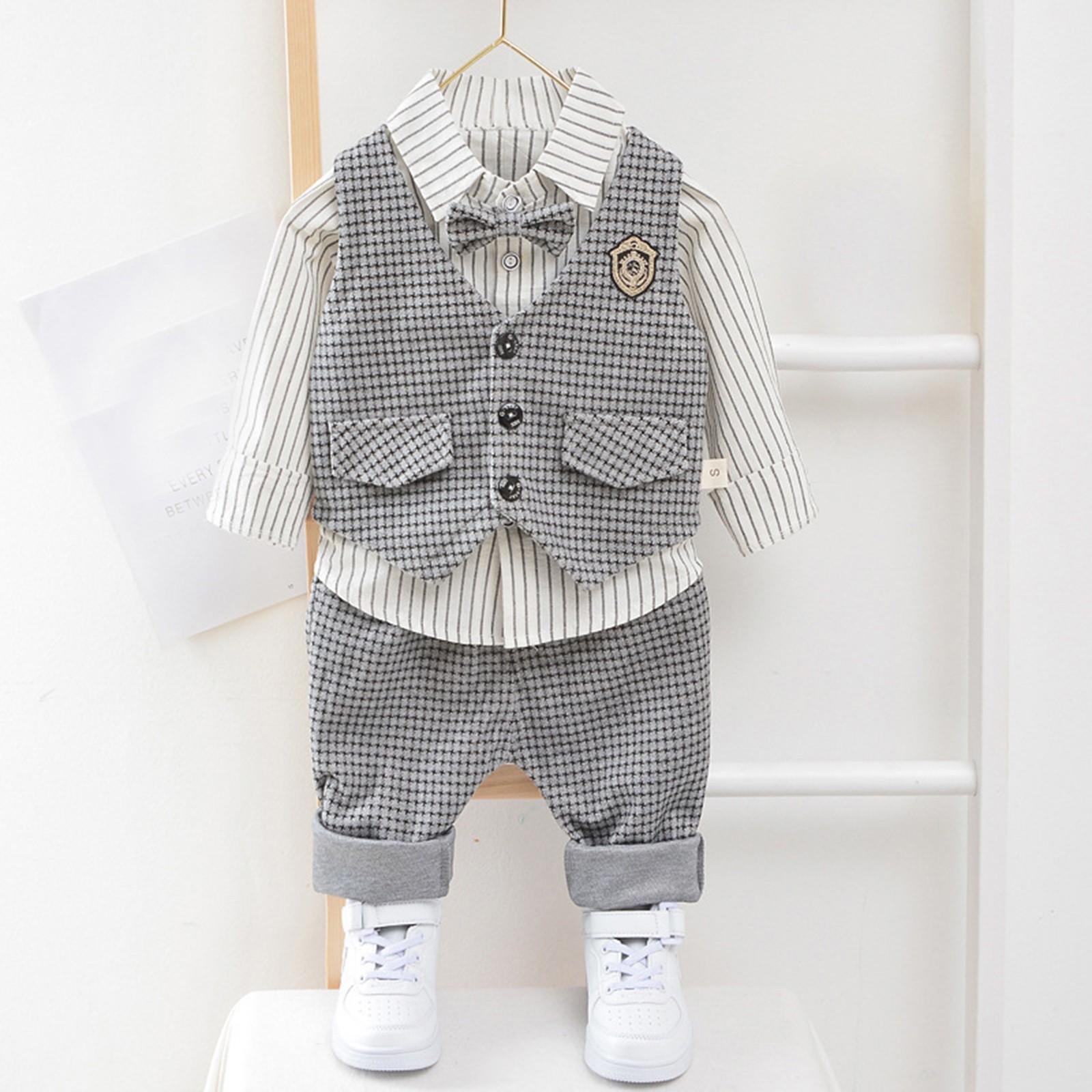 

Модный костюм для мальчиков, комплект из трех предметов для новорожденных и детской одежды 90