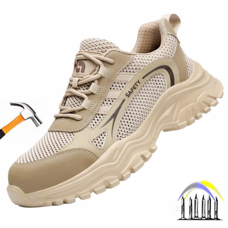 lightweight summer mesh work shoes breathable safety shoes steel toe cap industrial tennis shoes for men protective toe sneakers
