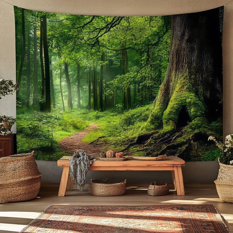Enchanted Forest Arch Window Tapestry - Magical Nature View Wall Hanging for Room Decor