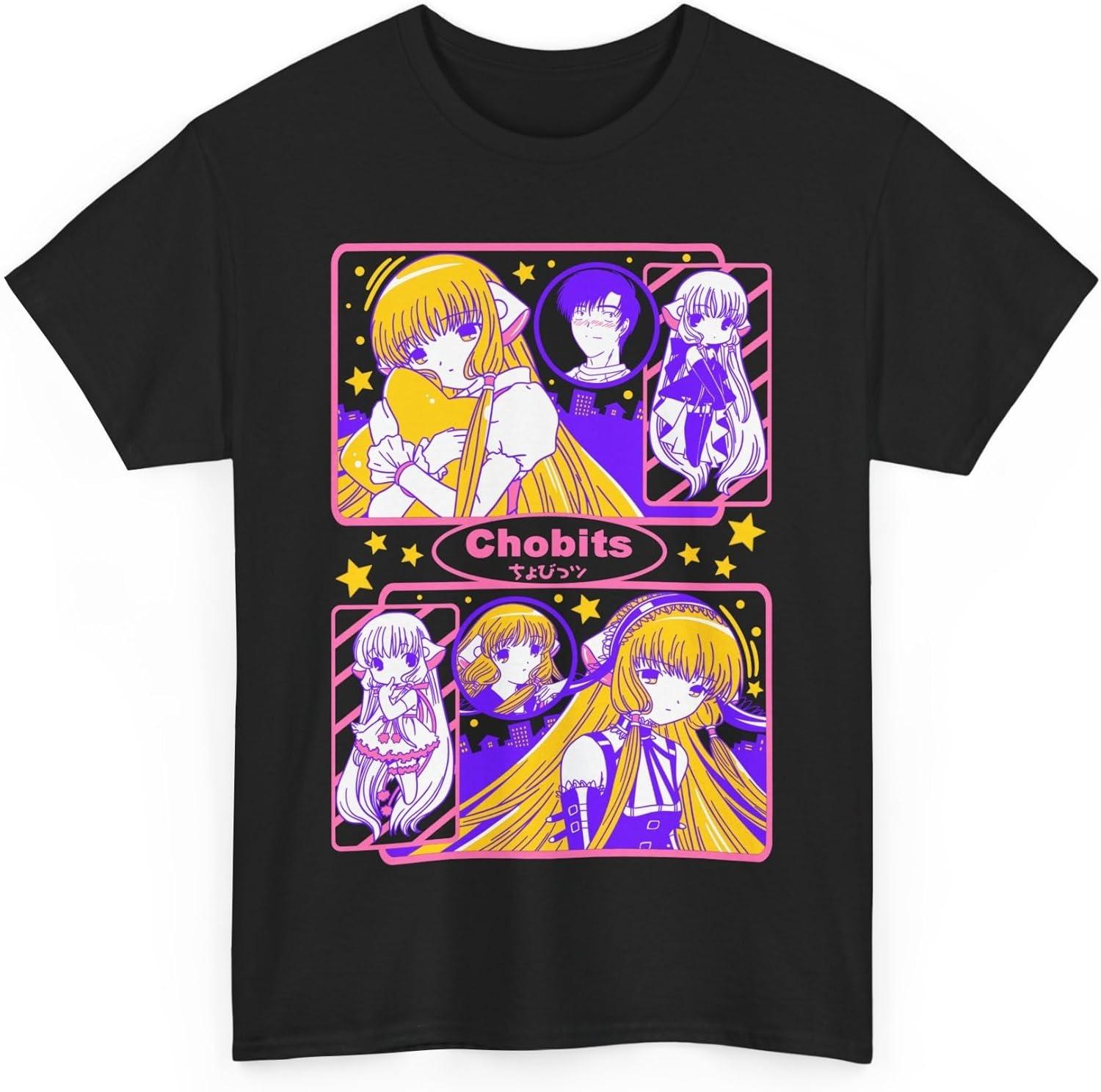 Новая Аниме Футболка Chobits Чи Аниме Мерч Повседневная Футболка с коротким рукавом Унисекс XXXXXL чёрный