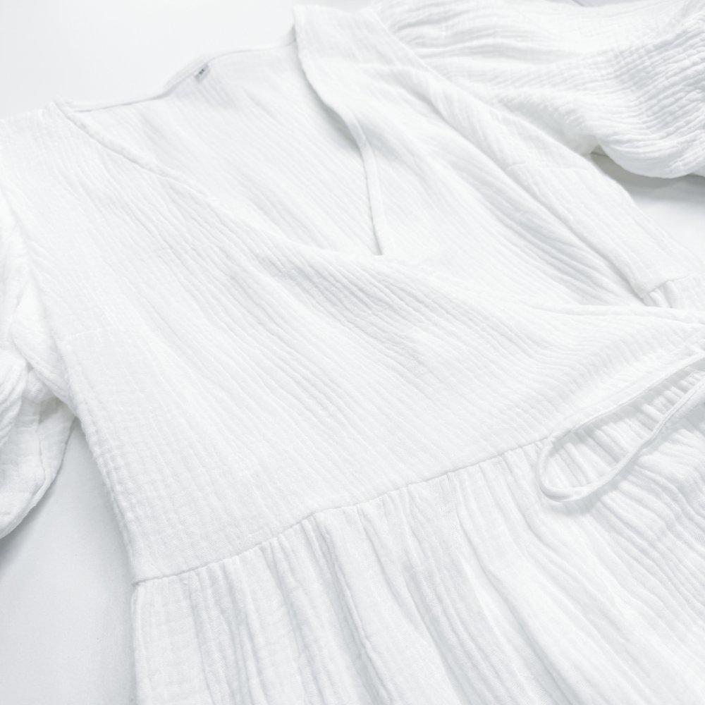 V-Neck Puff Sleeve Solid Color Long Dress – French Style Women's Fashion