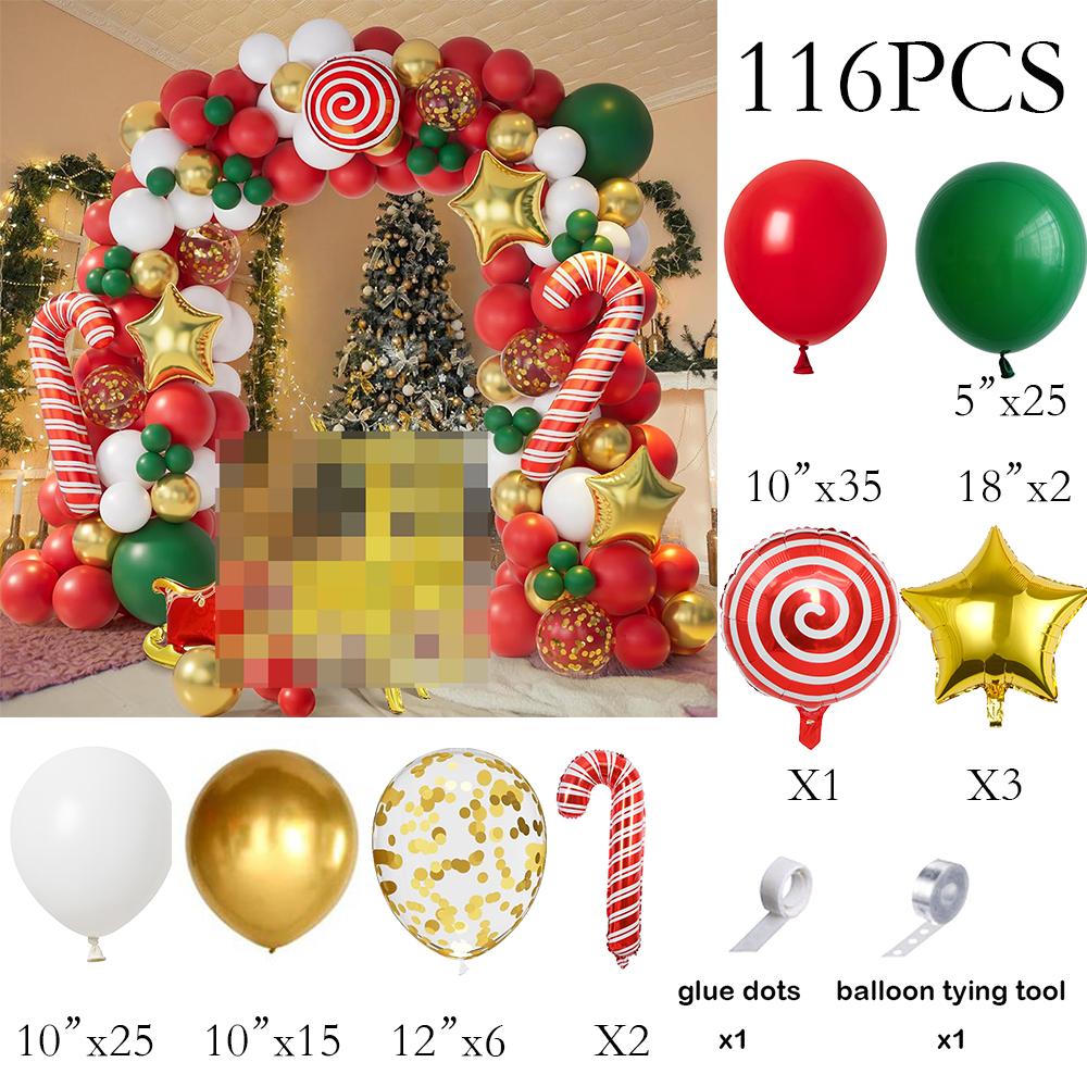 

Christmas Green Red Balloons Garland White Gold Confetti Balloon Arch Kit Christmas Candy Cane Star Foil Globos Home Party Decor As Picture