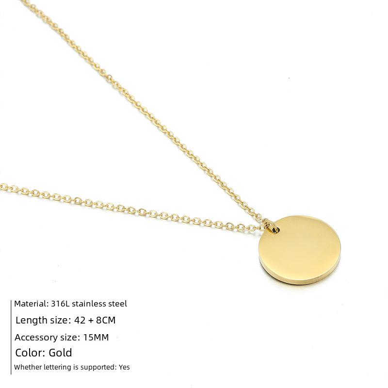 eManco Glossy Round Pendant Necklace - Stainless Steel with Lettering