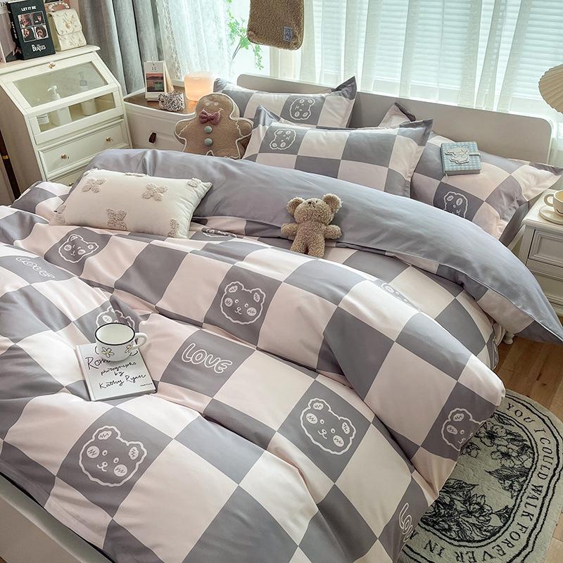 Ložní prádlo 4dílná sada: Prostěradlo a povlak na přikrývku, Jednolůžko do koleje, Jednoduchý styl