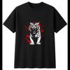 Greyscale Tiger with Feathers Wildlife Mens T-Shirt Black 100% Cotton Printed