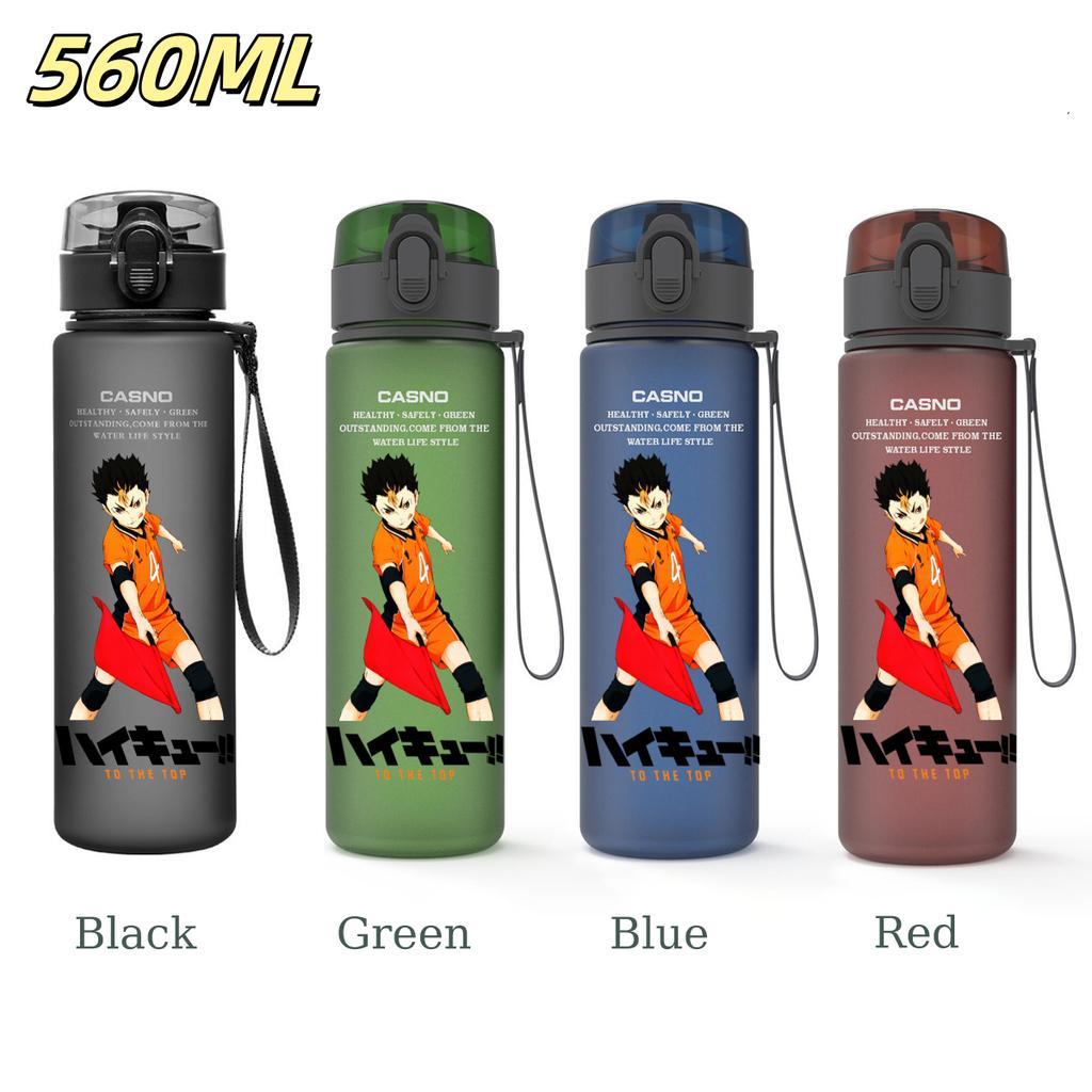 Anime Haikyuu Sports Water Bottle Leak Proof Frosted Plastic Cup Portable Rope Fitness Outdoor Travel 560ML with for Kid Friendly Entertaining Fun