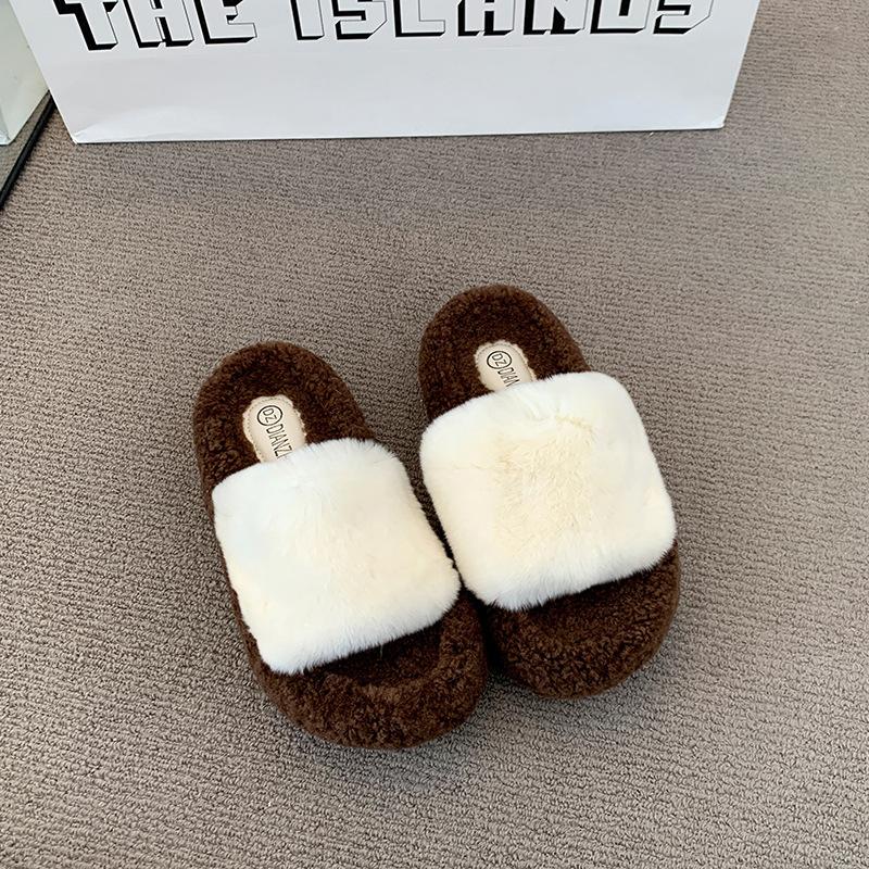 Popular Mao Mao slippers women's winter wear 2025 new European high-end thick-bottomed plush cotton slippers women
