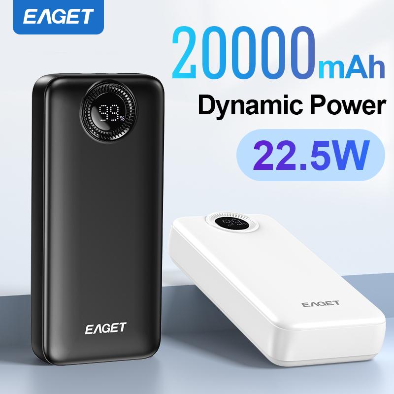 EAGET 20000mAh Powerbank PD 22.5W Superrask Lading Powerbank med LED Batteridisplay for iPhone 14-17 Android/Samsung/Nettbrett