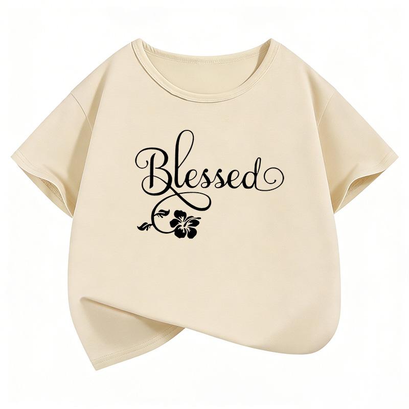Blessed Flower Printed T Shirts Kids Childrens Tshirt Boys Girls Summer Spring Casual Top Tee Shirt 110