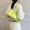 Neon Green Leather Shoulder Bag for Women - Trendy Baguette Handbag with Detachable Strap, Fashion Retro Purse