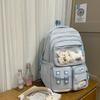 Color Solid Simple Student Backpack With Transparent Compartment And Decor Doll