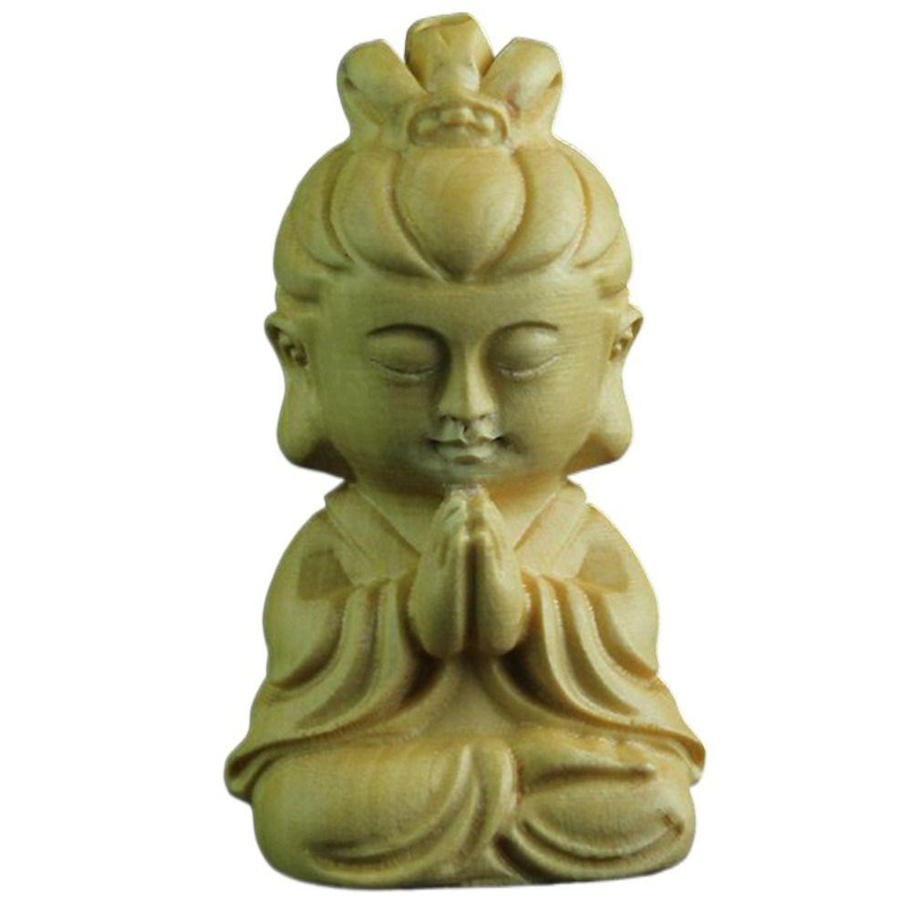 

Vintage Little Monk Figurines Boxwood Avalokitesvara Figurines Desktop Decoration style B