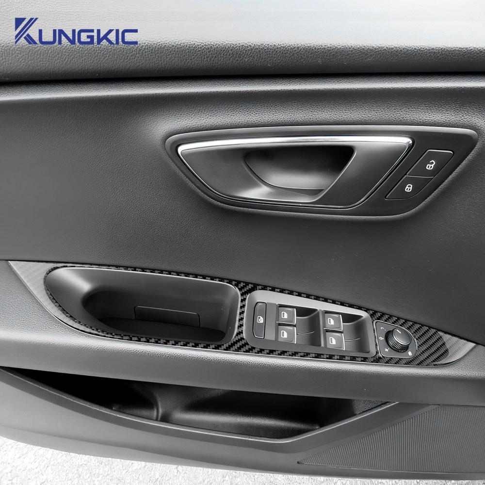 Real Soft Carbon Fiber Sticker For Seat Leon MK3 2013 2014 2015 2016 2017 2018 2019 2020 LHD RHD Car Window Lift Panel Interior Xb2