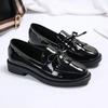Fashion Women's 2025 New Thick Soled Patent Leather Casual Single Shoes Fashionable and Versatile British Style Flat Leather Shoes