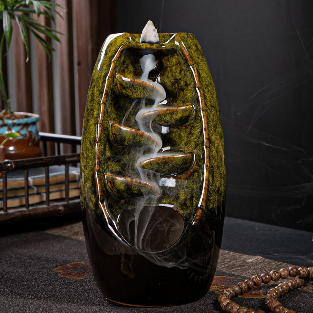 Backflow Incense Burner with 120 Incense Cones and 30 Sticks - Incense Holder Set with Cushion, Tweezers, Velvet Box for Home Decor