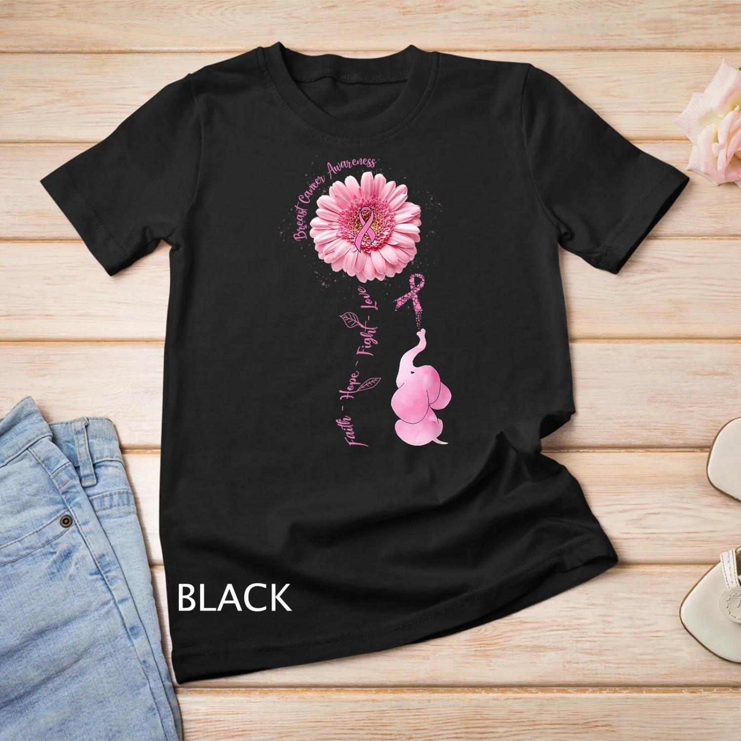 Faith Hope Fight Love Elephant Breast Cancer Awareness T shirt S