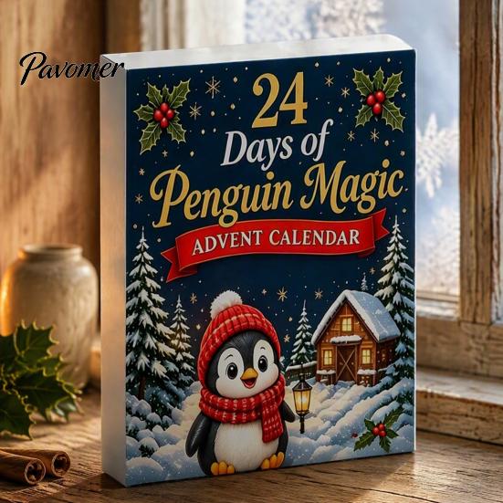 24 Days Countdown Calendar Guinea Pig Advent Calendar, 24Pcs Acrylic 2D Ornament Set with Penguin Shaped Christmas Decorations Outfits, Tree