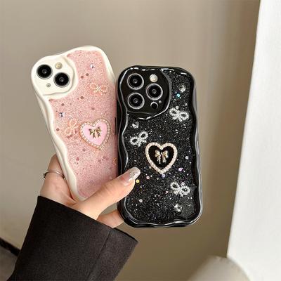 Cream Wind Ins Phone Case for IPhone17 Promax Bow Tie Love for Apple 15 Sparkling Pink Glitter 8 Fine Holes