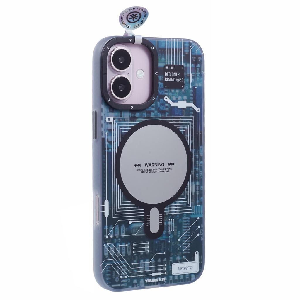 YOUNGKIT Technology Series for iPhone 16 Plus Case Compatible with MagSafe Circuit Design PC+TPU Matte Phone Cover