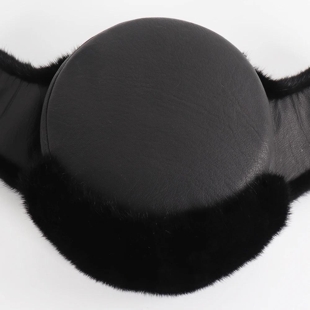 New Winter Men Outdoor Real Mink Fur Bomber Hats Male Super Warm 100% Natural Mink Fur Hat Luxury Man Real Sheepskin Leather Cap