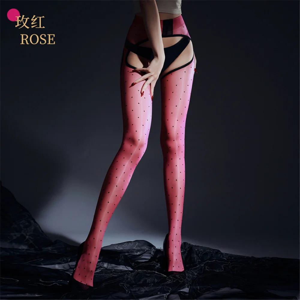 Sexy Women Crotchless Thin Dot Elastic Pantyhose Shiny Maid Tights Sheer See Through Stocking Club Pole Dance Sex Ootd Fashion
