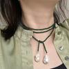 Retro Alien Irregular Baroque Pearl Pendant Necklace for Women Vintage Green Black Crystal Bead Long Necklace Neck Chain Jewelry