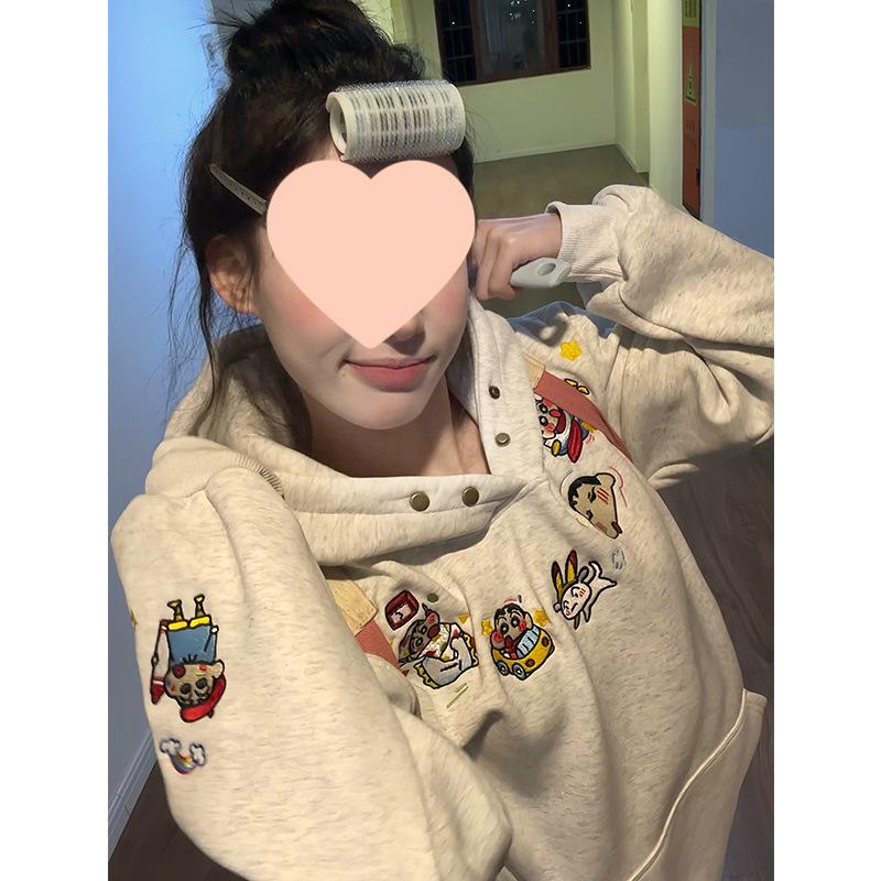 

Crayon Shin-chan Women s Fleece Hoodie - Cute Cartoon Style, Korean Lazy Fit, Spring/Autumn 2025 L 48-56 kg