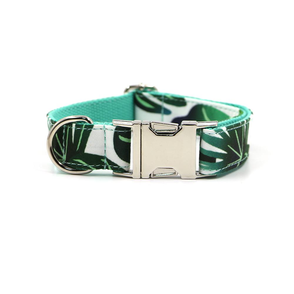 Green Leaf Engraved Pet Collar with Personalized Alloy Buckle Extra Large
