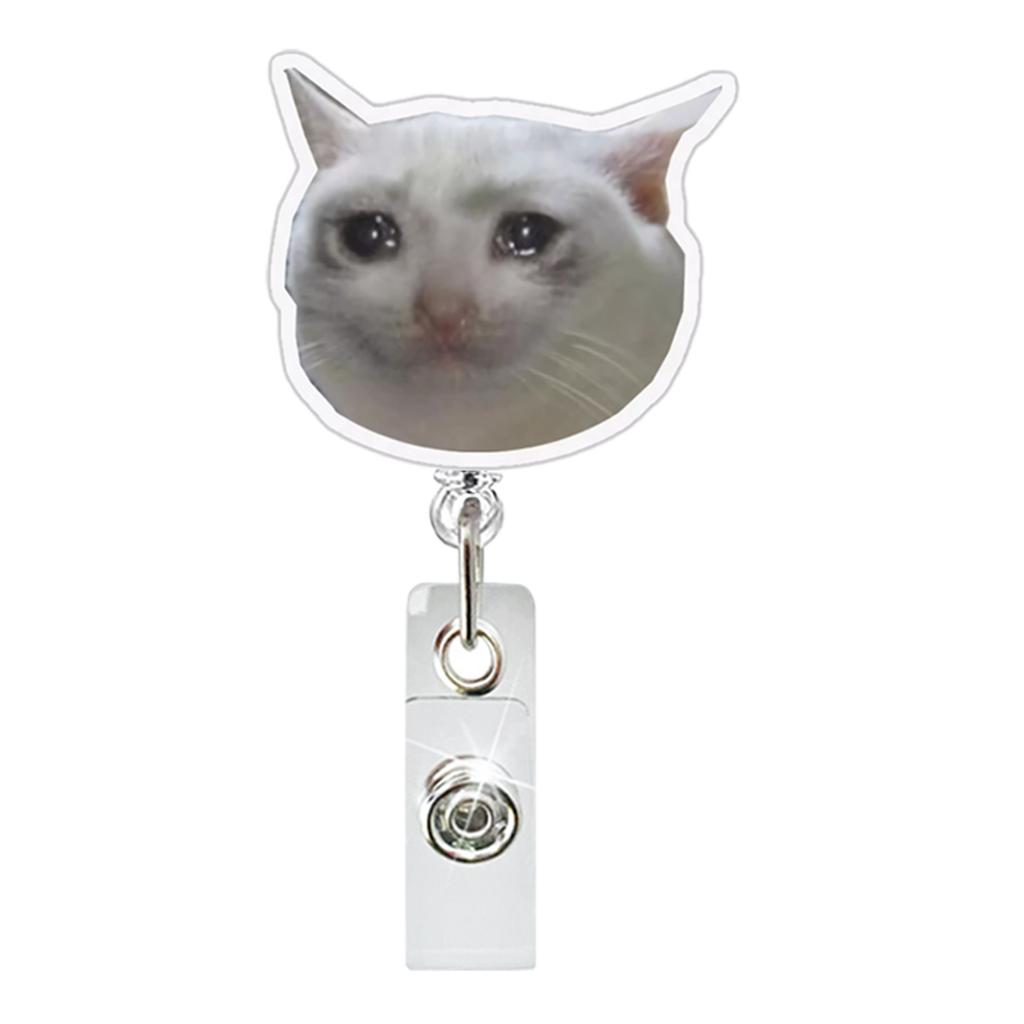 Funny Cat Expression Retractable Hospital Nurse Badge Holder Reel Cute Cartoon Meow Id Tag Work Card Holder Keychains