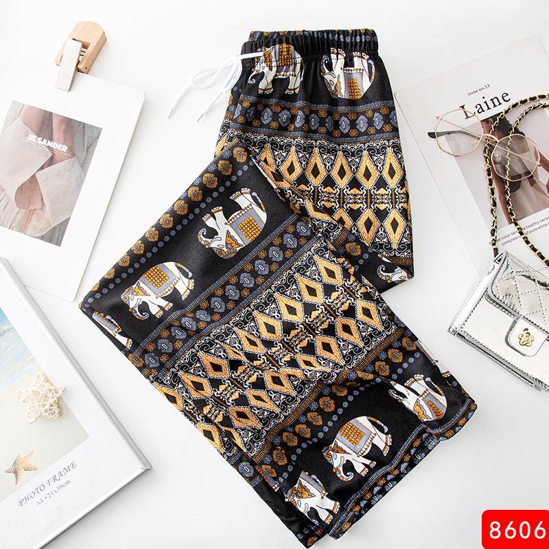 2025 Thai Yoga Pants: Elephant Print, High Waist, Wide Leg, Floor-Length, Summer Style, Hot Selling in Southeast Asia