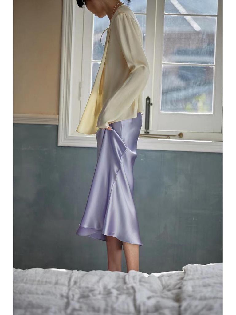 Comfort Memory Imported Acetate Satin A-Line Skirt with Silky Drape and Slimming Elastic Waist