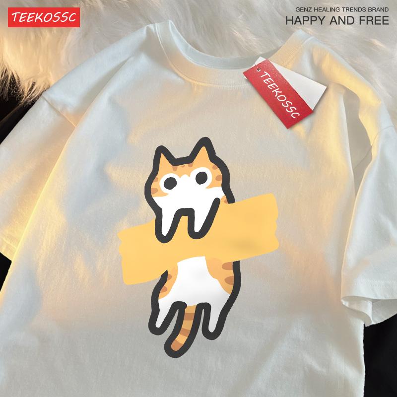 Adaptive Tape Cat Cartoon Printprint Mans Tee Clothing Cartoon Comfort Tshirt Round Neck Tshirts Retro Sxxxl Half Sleeve