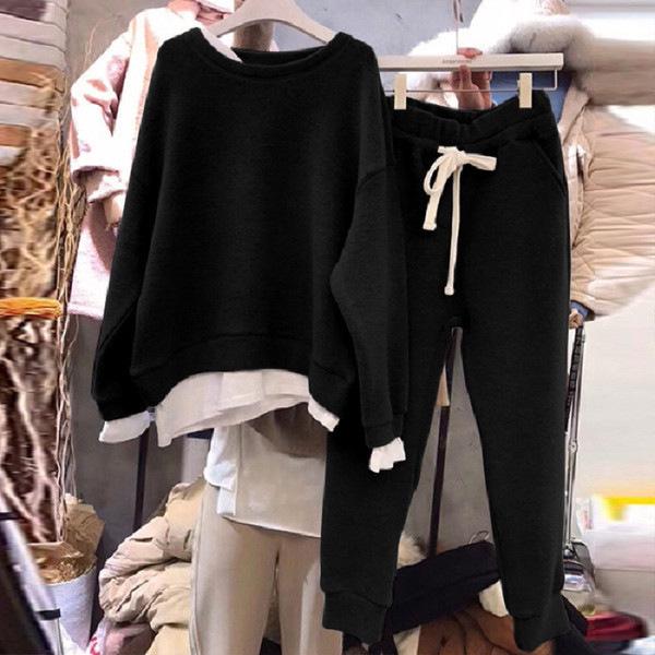 Women's Casual Round Neck Loose Sweatshirt Two-Piece Suit - 2023 Spring/Autumn Hong Kong Style