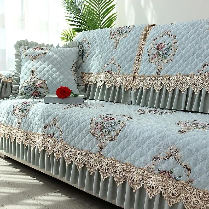 European Style Large Skirt Sofa Cover Four Seasons Universal Sofa Cushion Lace Decoration Anti Slip Seat Cushion Backrest Towel