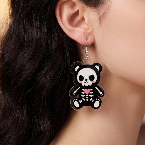 Lightweight Acrylic Earrings 1 Pair Halloween Dangle for Women, 2D Cute Edgy Dark Aesthetic Jewelry Skeleton Bear Earrings, Funny Party Holiday