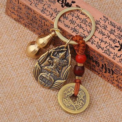 Zodiac Benming Buddha Keychain with Eight Guardian Gods & Five Emperors Coins Hollow Gourd Design