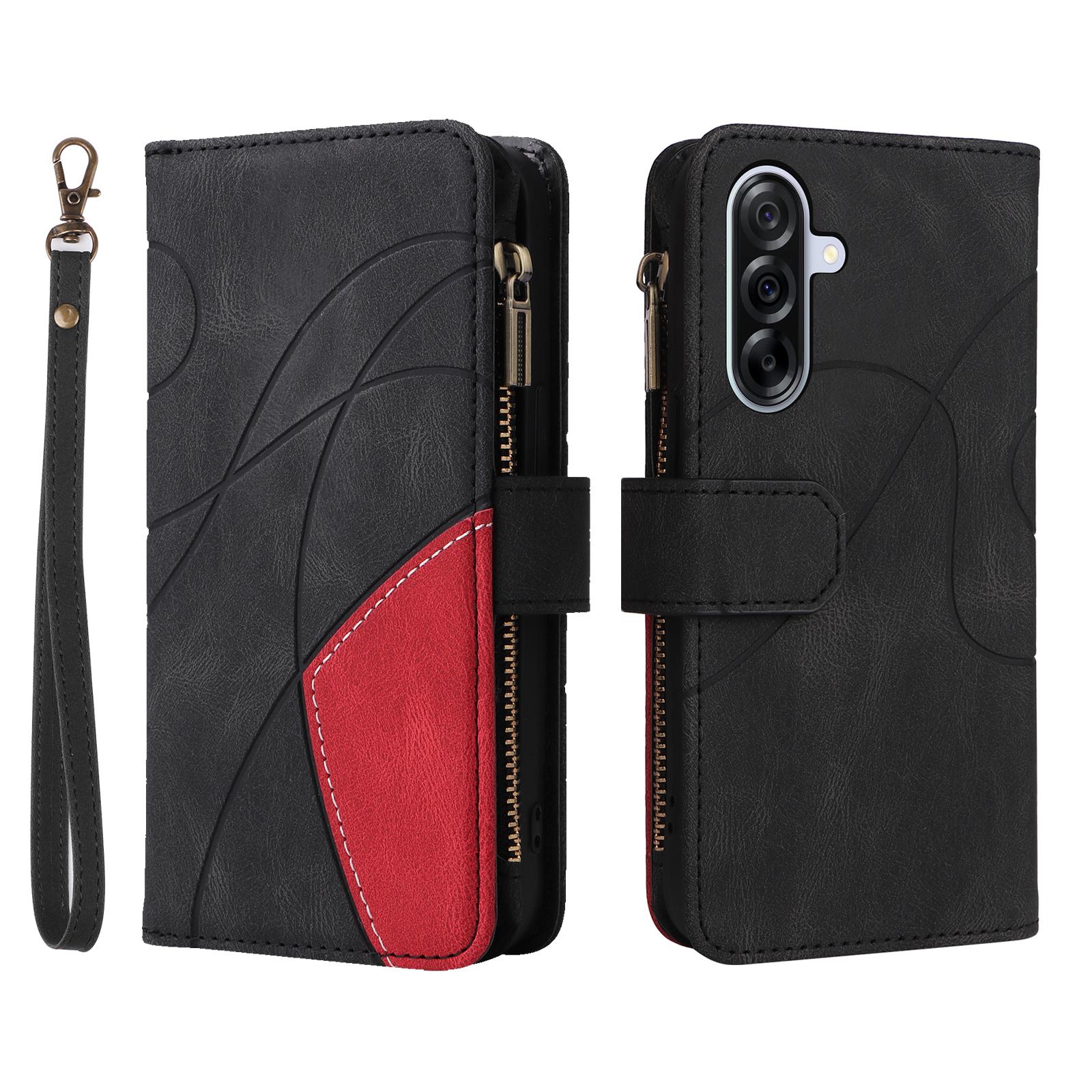 

Для Samsung Galaxy A56 5G Шкіряний чохол з ремінцем, блискавкою, 9 відділеннями для карток, чохол для телефону зі стендом Black